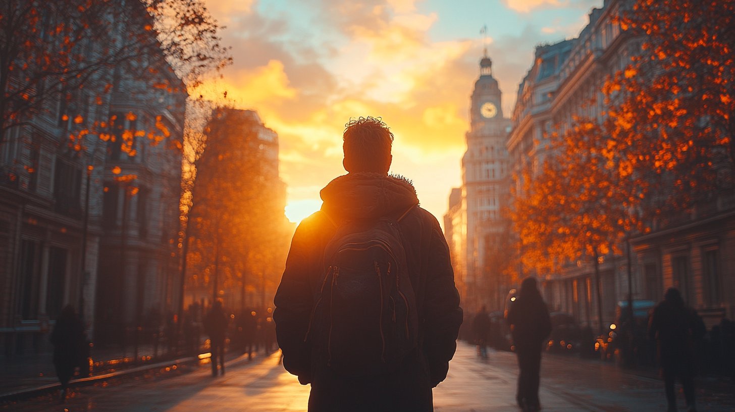 Eine selbstbewusste Person strahlt in der Stadt Selbstvertrauen aus.