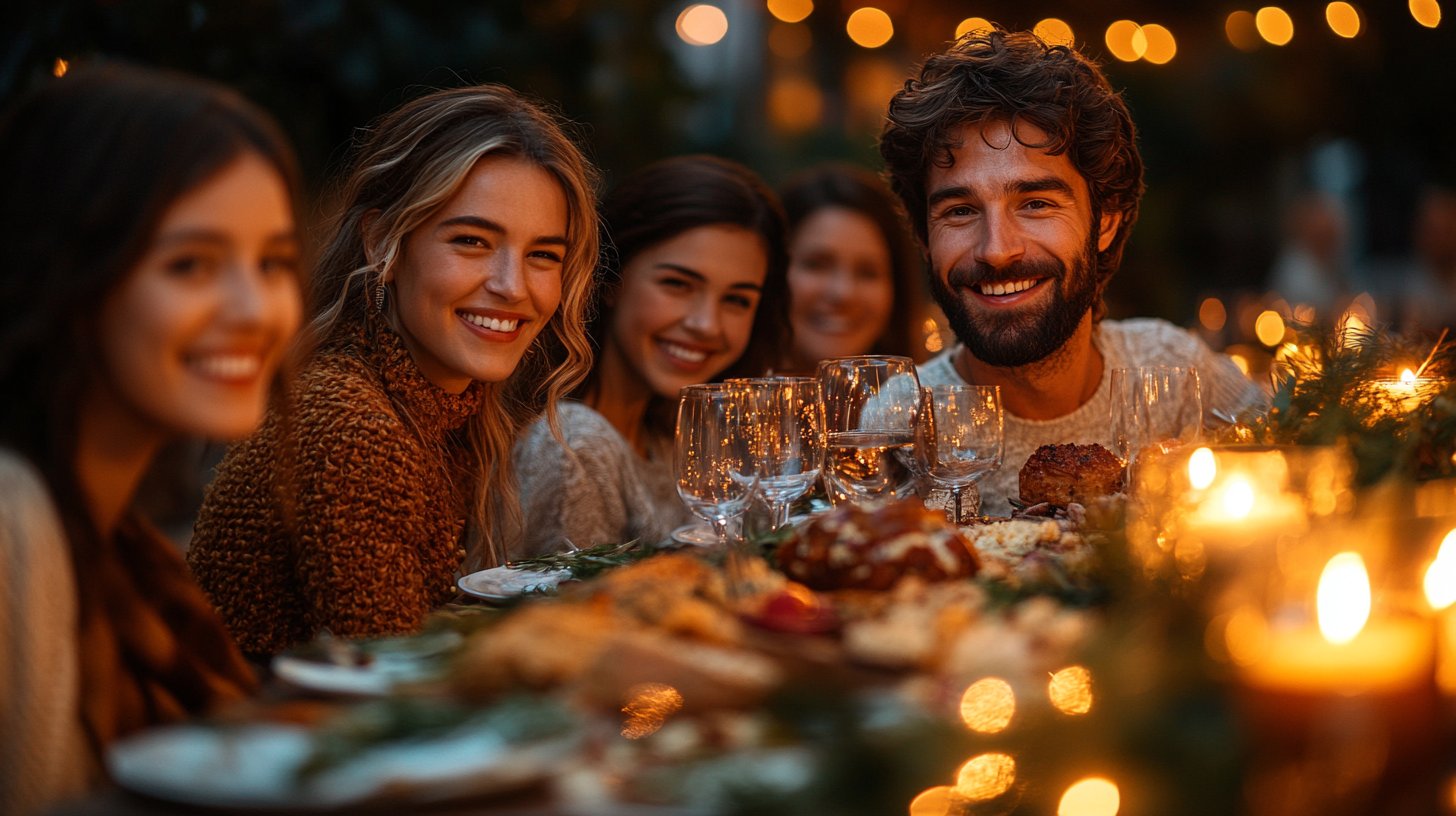 Eine warmherzige Familie teilt Geschichten und Lachen am Tisch.