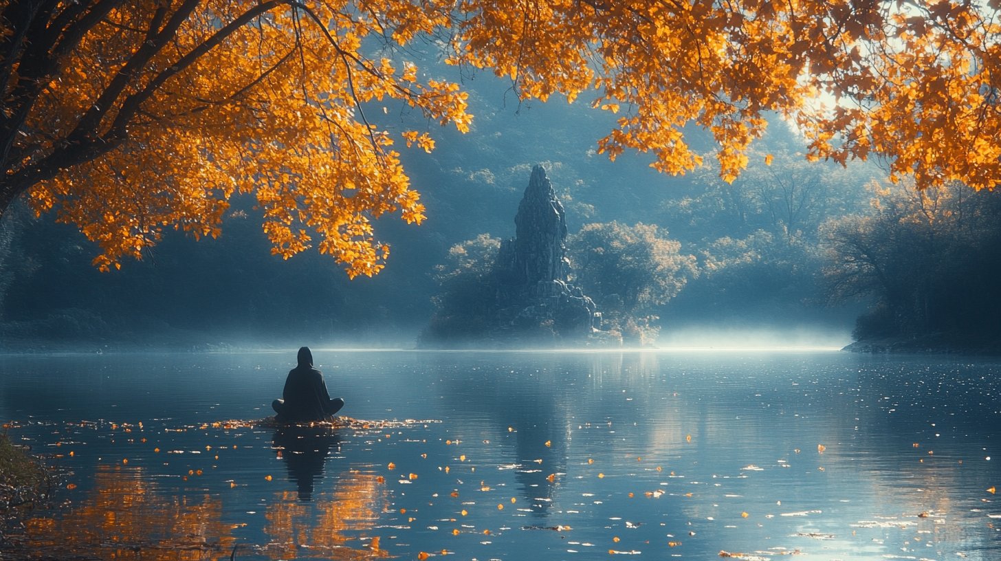 Eine Person am ruhigen Fluss, die über das Loslassen nachdenkt.