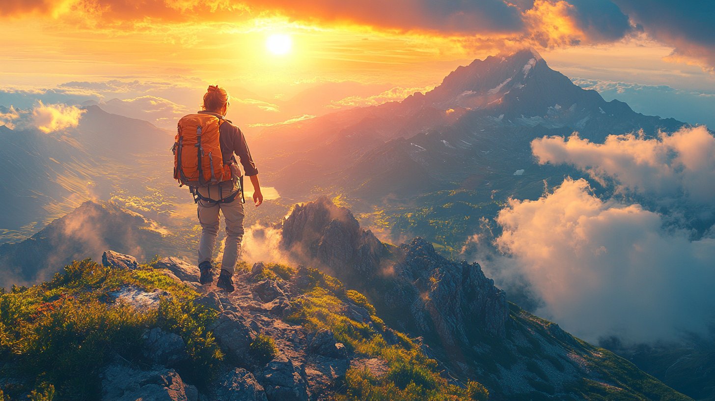 Eine resiliente Figur, die einen Berg erklimmt und Herausforderungen überwindet.