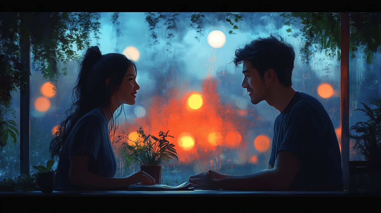 Eine Illustration eines Paares, das sich tief unterhält.