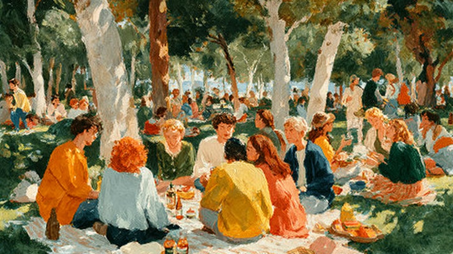 Métaphore de personnes unies par des fils lumineux.