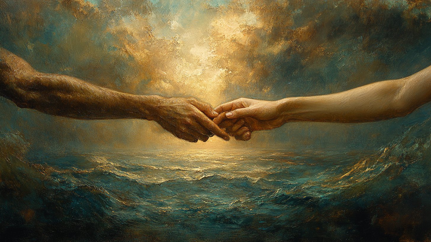 Zwei Hände, die sich sicher halten und Vertrauen symbolisieren.