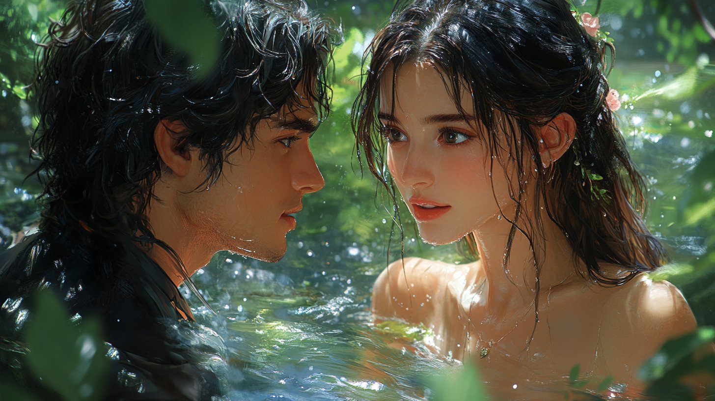 Ein inspirierendes Bild eines Paares im tiefen Gespräch, umgeben von Natur.