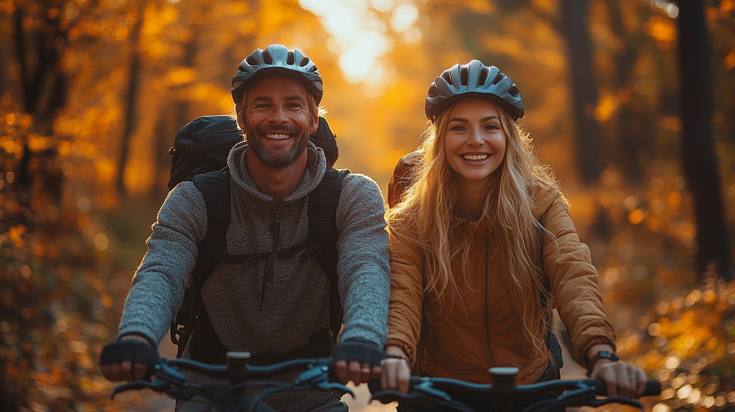 Una coppia si gode la natura insieme facendo escursioni o andando in bicicletta.