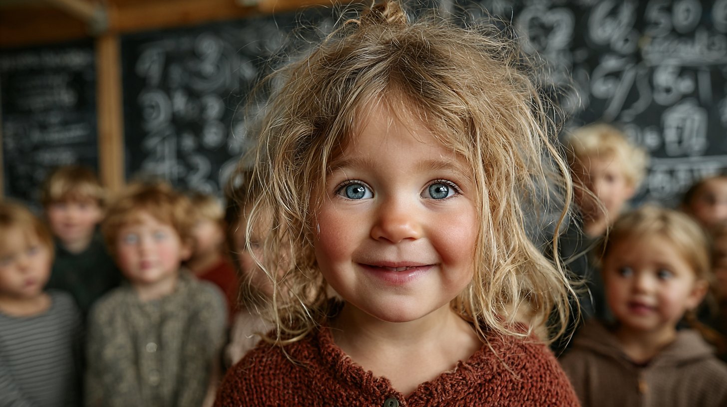 Ein spielerischer Klassenraum, der Numerologie im Lernen integriert.