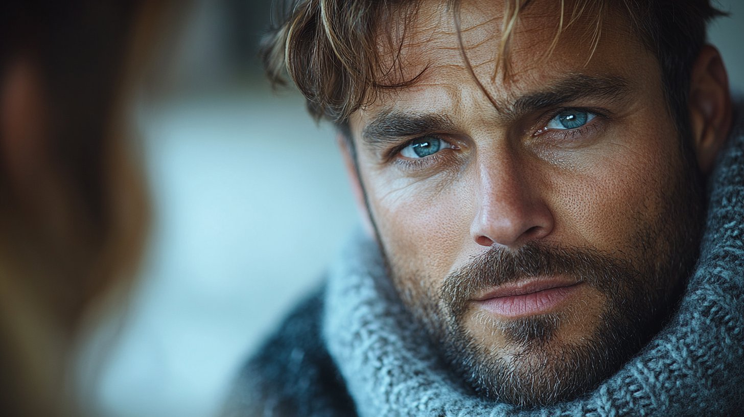 Un'immagine che riflette la preoccupazione e la gelosia di un uomo che osserva la sua partner da lontano.
