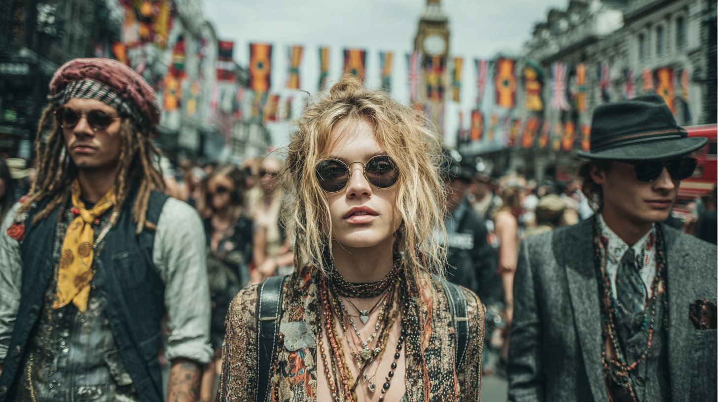 A vibrant mix of subcultures and styles at festival gatherings.