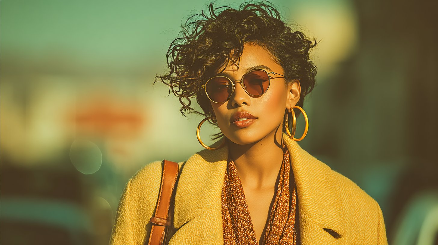 Selbstbewusste Person in schicker Kleidung, strahlt im urbanen Umfeld.