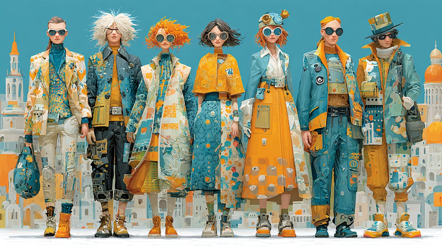 Künstlerische Fusion von Farben um kreativen Menschen in eklektischer Kleidung.