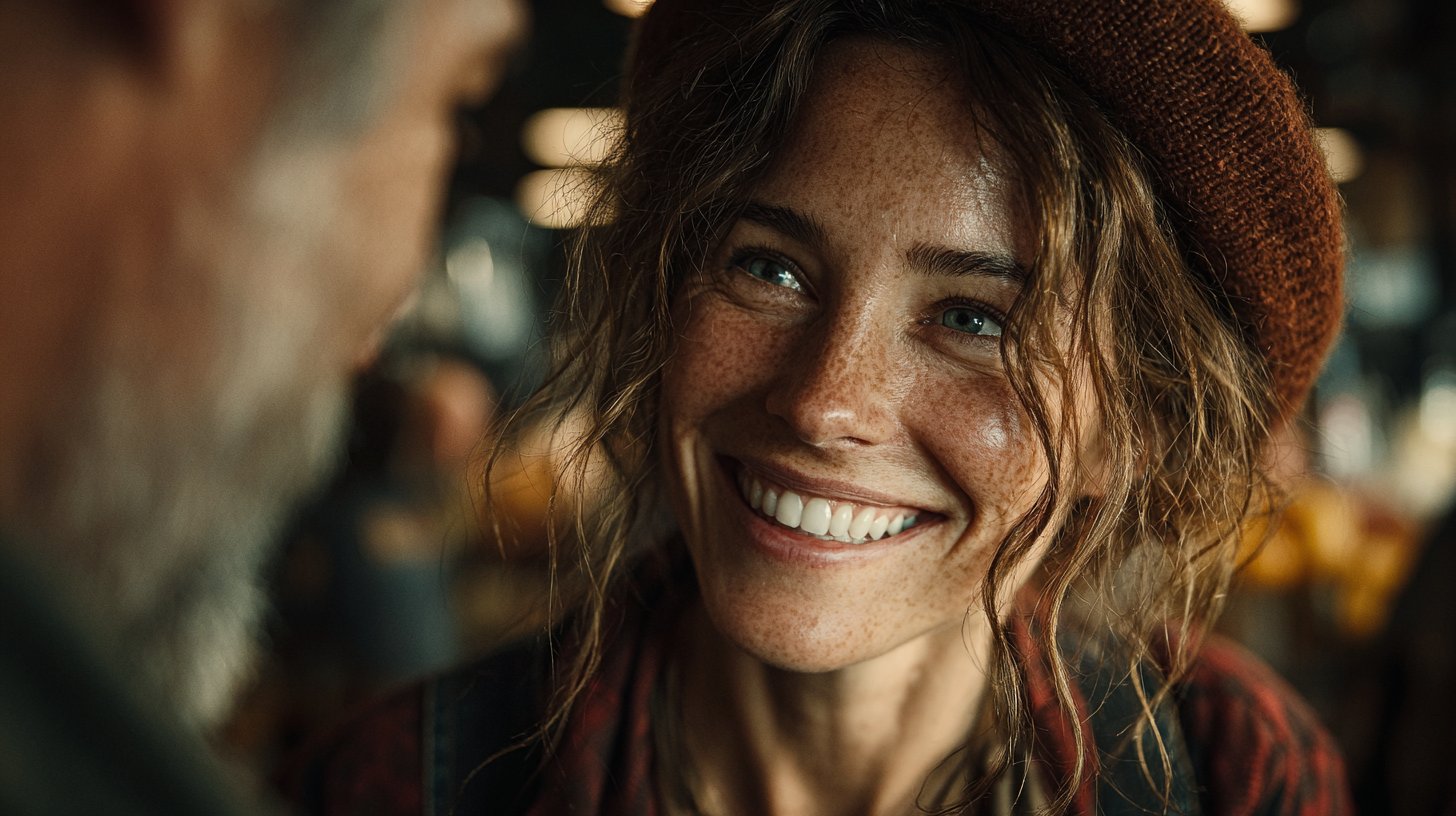 Un cliente sonriente crea conexión con la cajera.