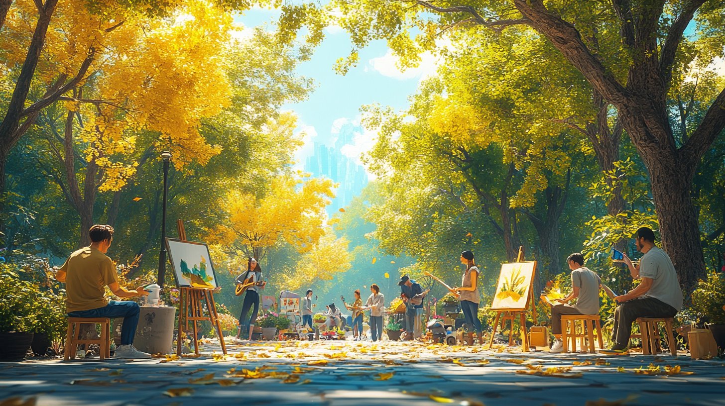 Un grupo diverso de amigos compartiendo un hobby divertido en el parque.