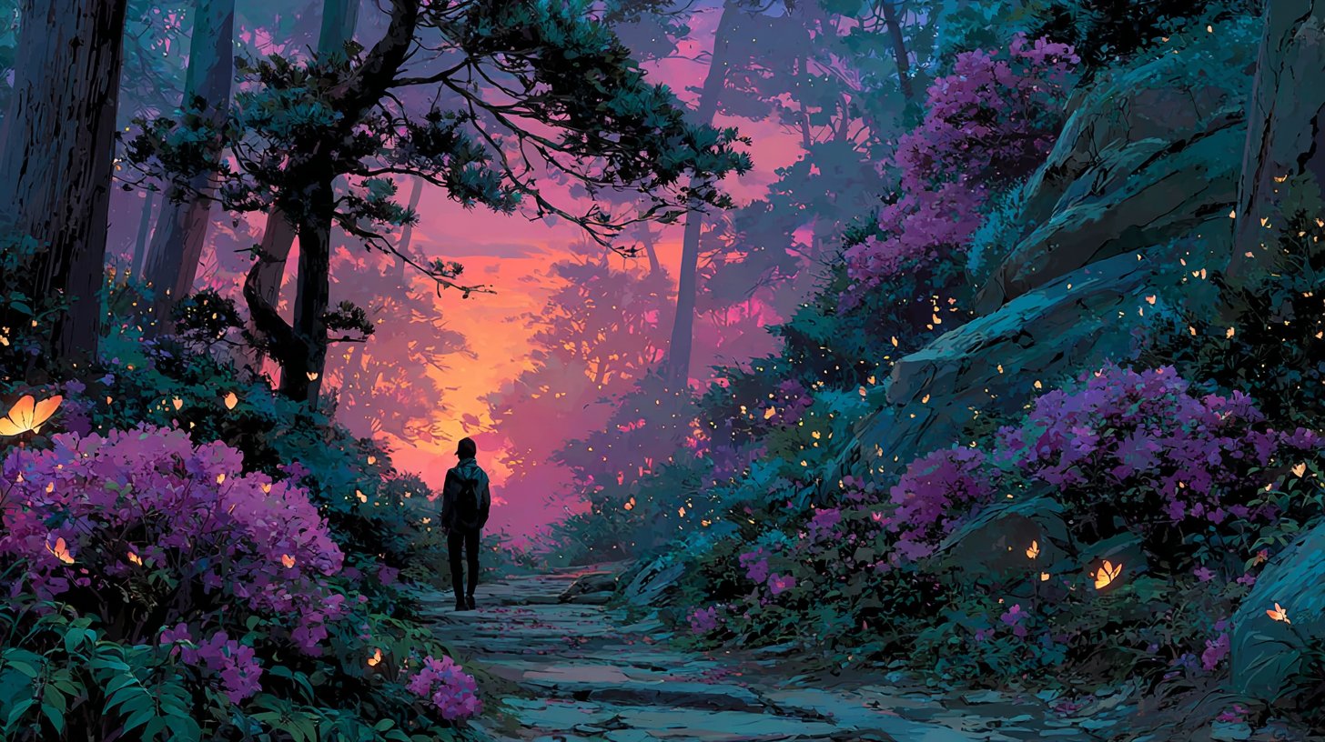 Una persona triunfa en la cima de una montaña al amanecer.