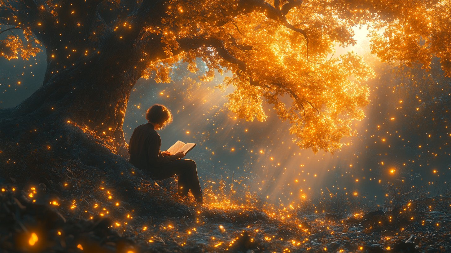 Una persona pacifica riflette mentre legge sotto un albero.