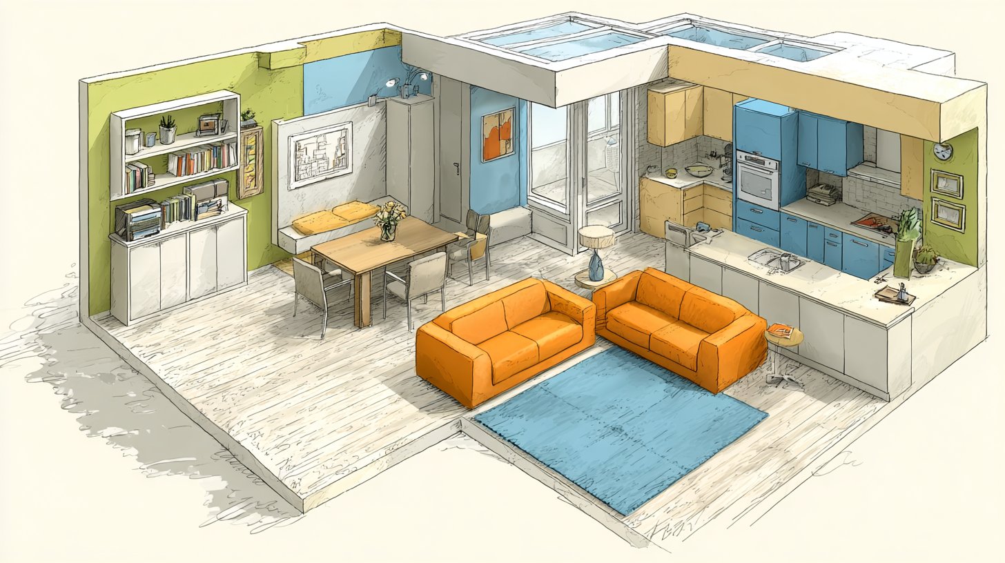 Ansprechende Darstellung von Maßnahmen zur Schalloptimierung im Raum.