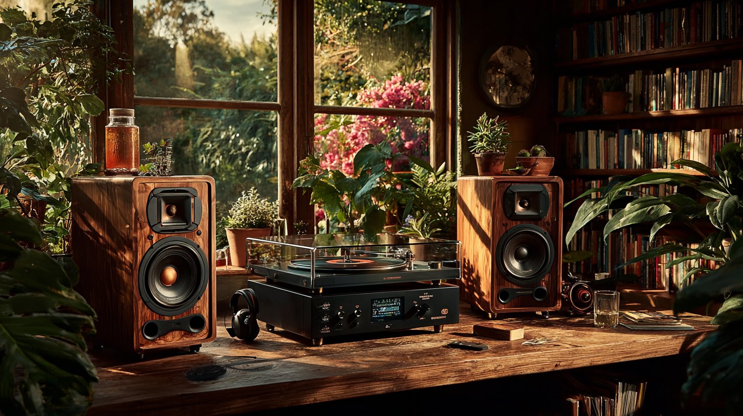 Luxuriöse Heim-Audio-Anlage in einem stilvollen, modernen Raum.