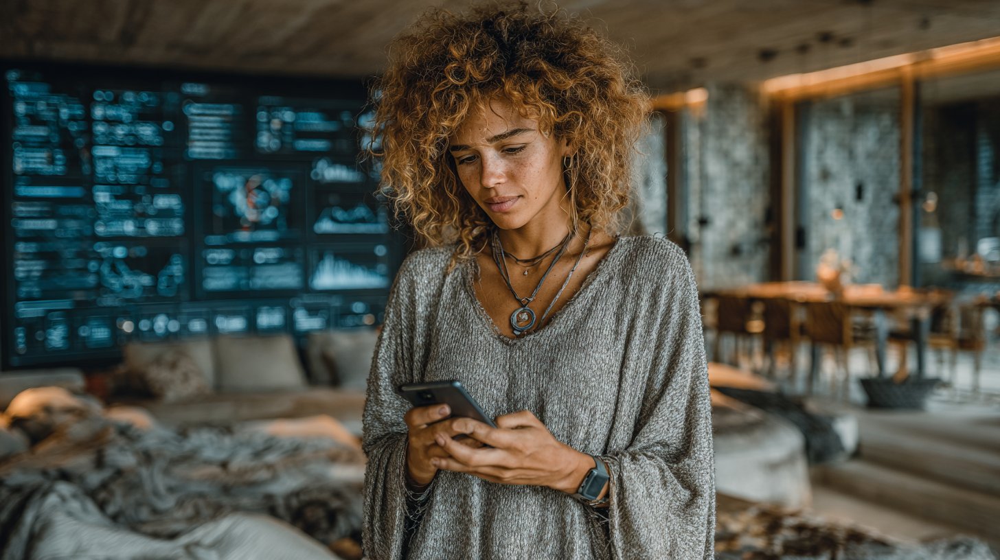 Un proprietario preoccupato controlla i suoi dispositivi intelligenti per potenziali rischi.