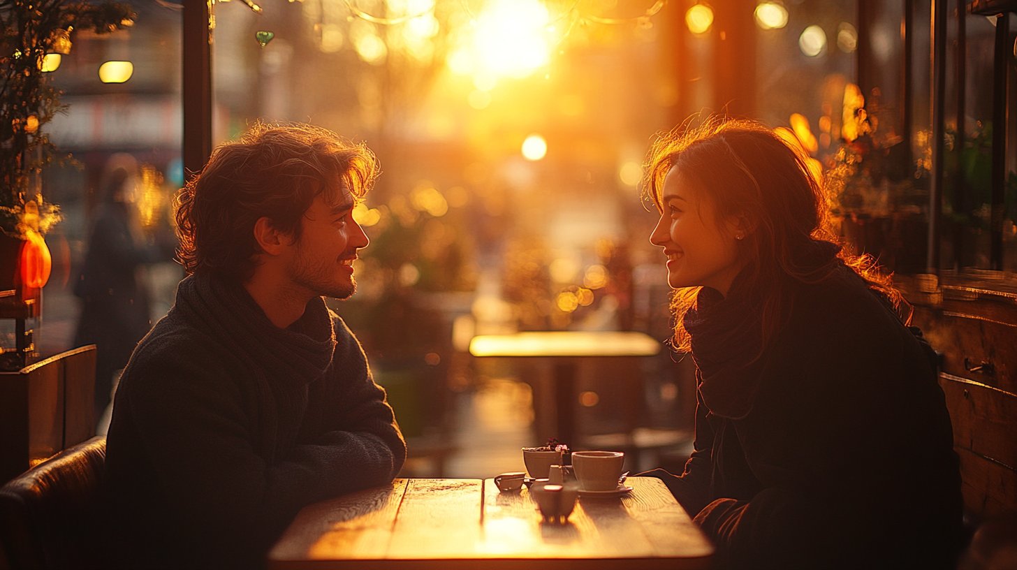 Ein momentanes Lachen, das die Freude der Verbindung feiert.