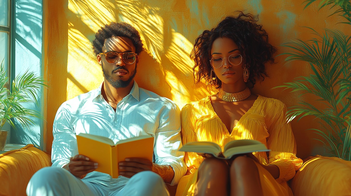 Ein Paar genießt einen ruhigen Moment, während einer ein Buch liest.