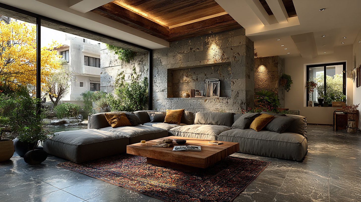 Harmonischer Wohnraum mit integrierten Akustikpaneelen.