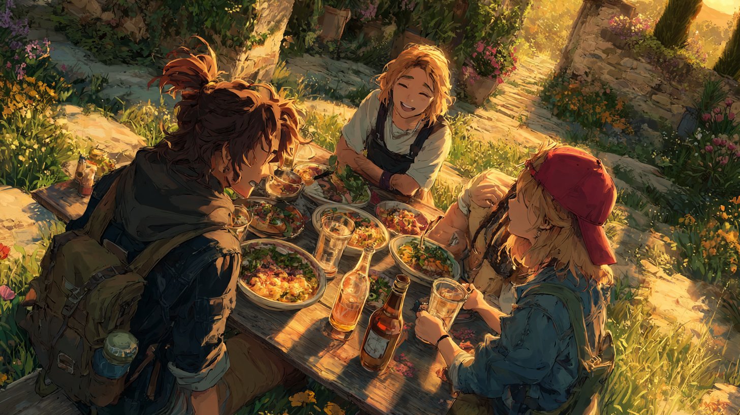 Freundschaft beim Essen unter freiem Himmel.