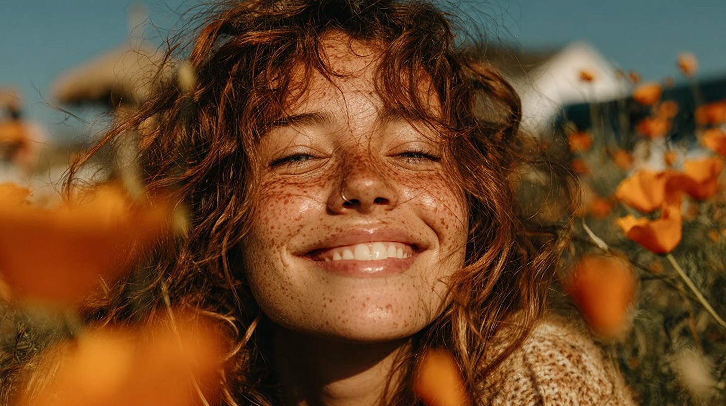 Ein erfreuliches Lächeln inmitten der Natur strahlt Optimismus aus.