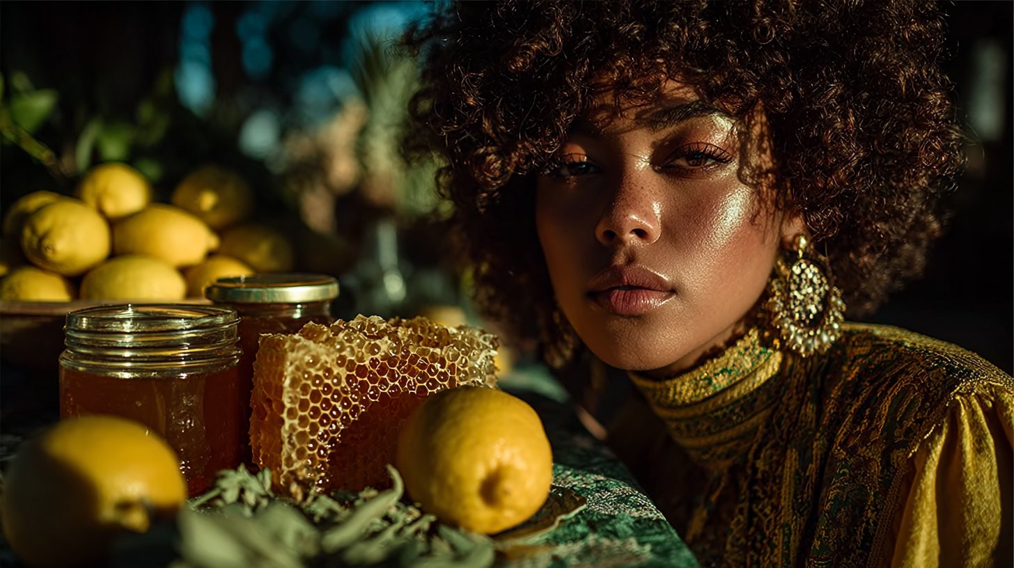 Eine ruhige Schönheitsszene mit natürlichen Haarfarben im sanften Sonnenlicht.