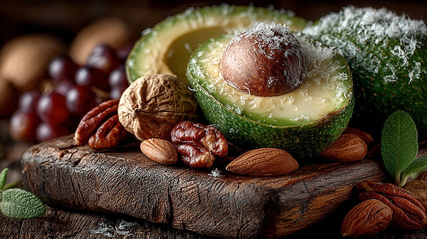 Avocados und Nüsse harmonisch gedeckt.