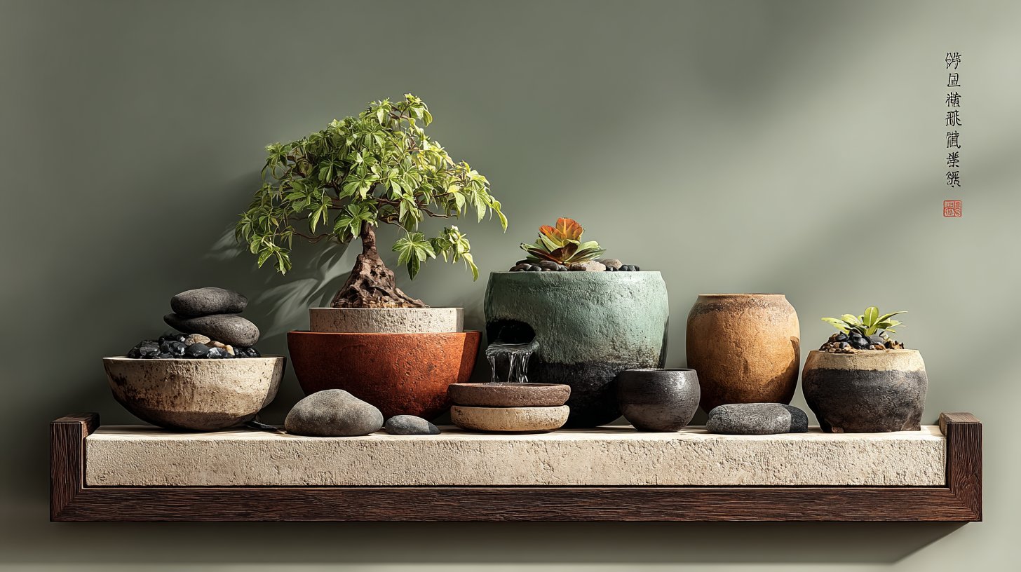 Stimmungsvolle Darstellung der fünf Feng Shui-Elemente in künstlerischer Komposition.