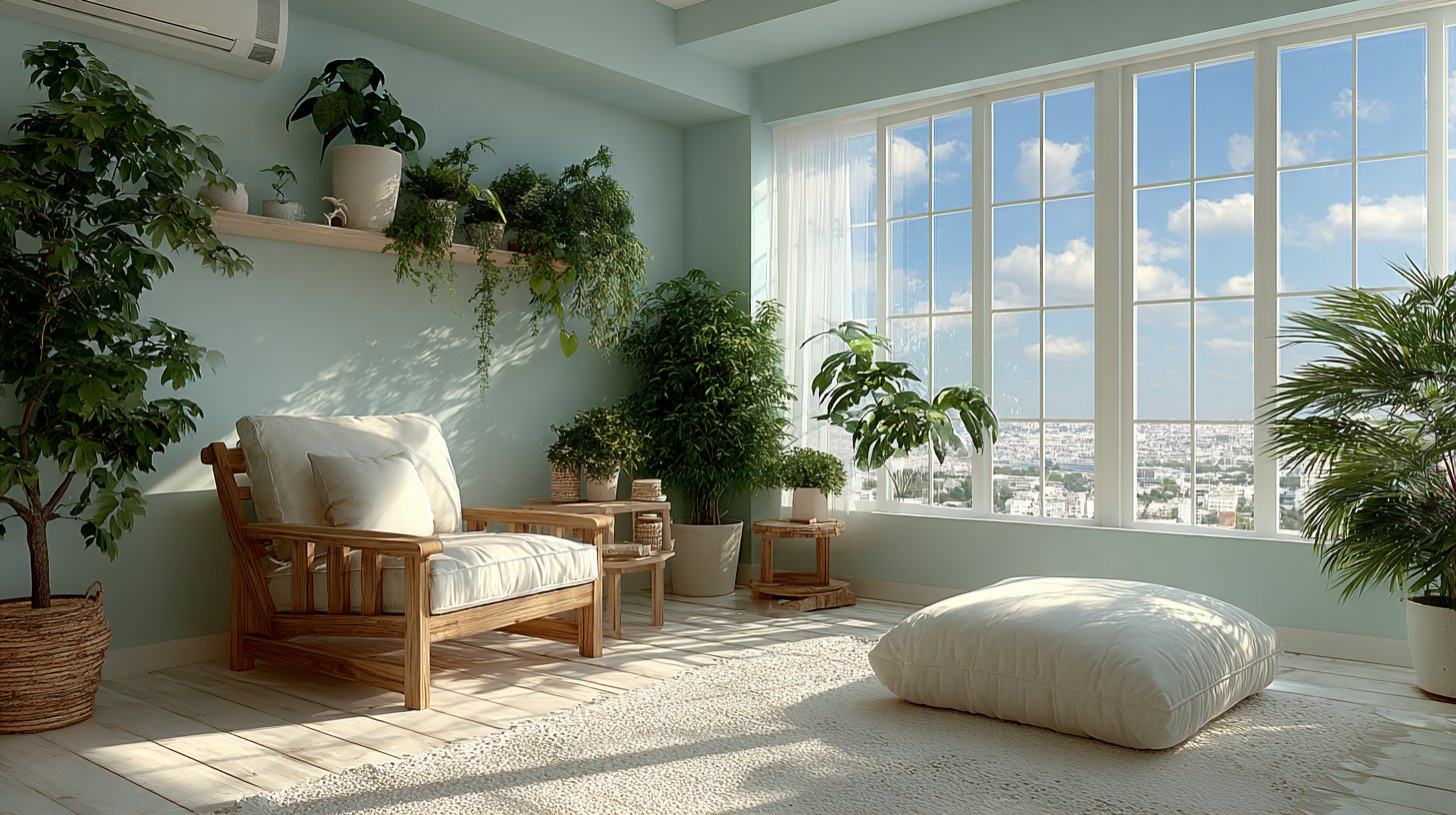 Ordentlicher Wohnraum, der gesunde Energie durch Sauberkeit hervorhebt.