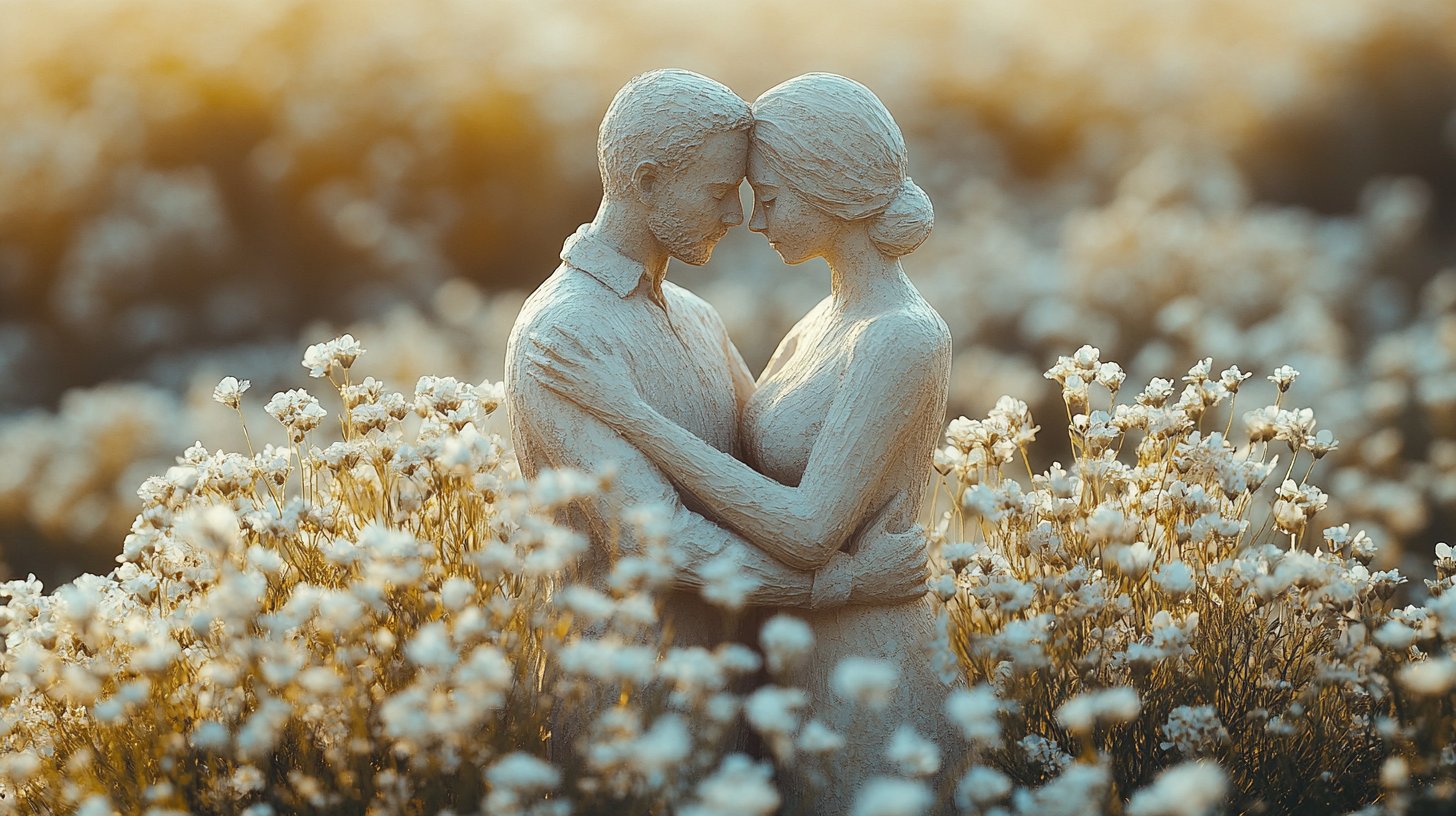 Zwei Figuren unterstützen sich in harmonischer Natur.