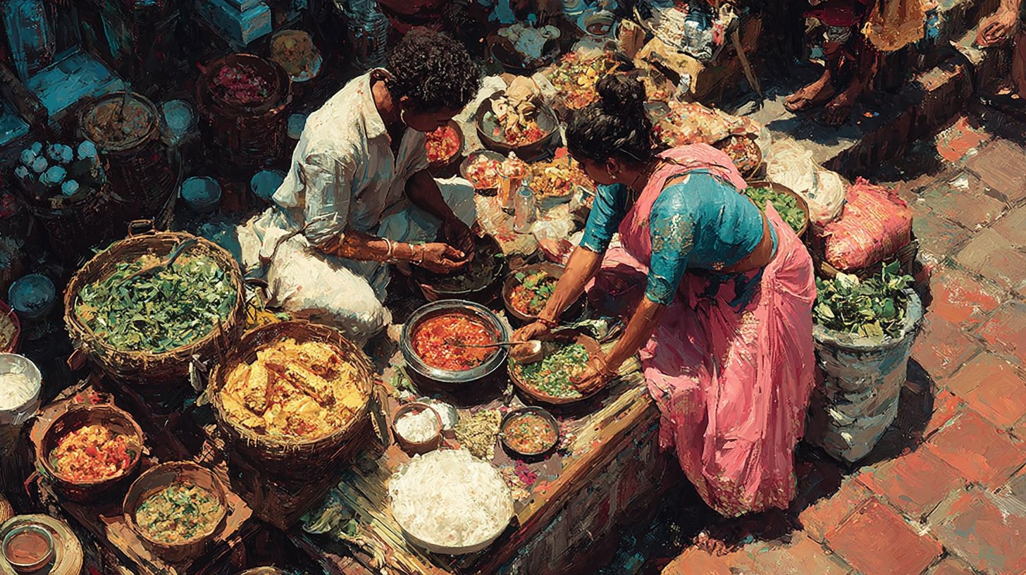 Kulturelle Entdeckungen durch Reisen in einem lebhaften Marktplatz.