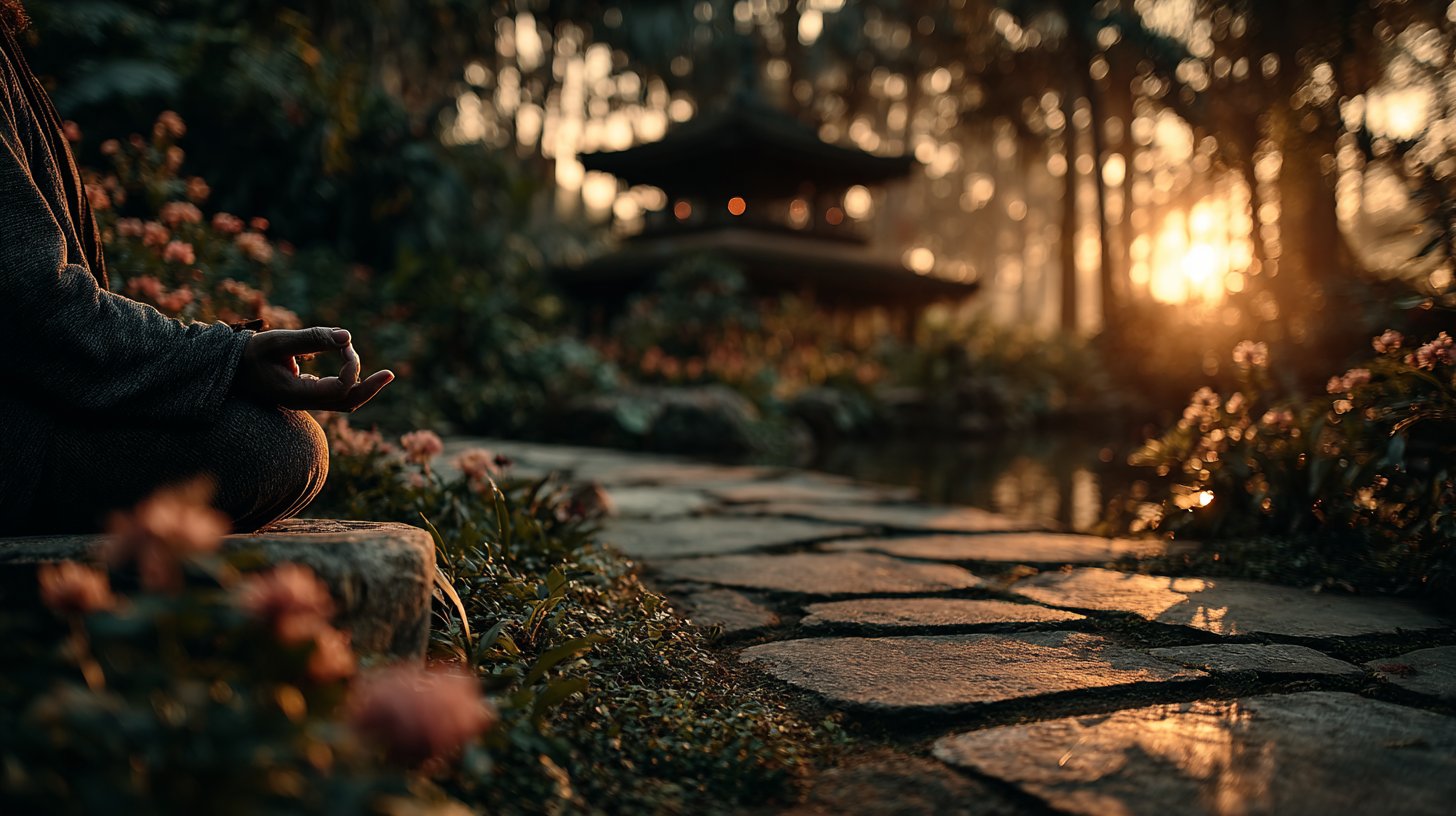 Eine Person meditiert friedlich im Park.