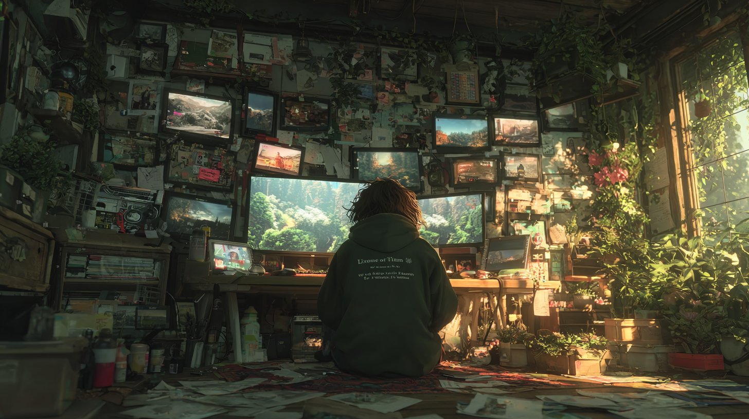 Jemand jongliert im Homeoffice mit Videoanrufen und E-Mails.