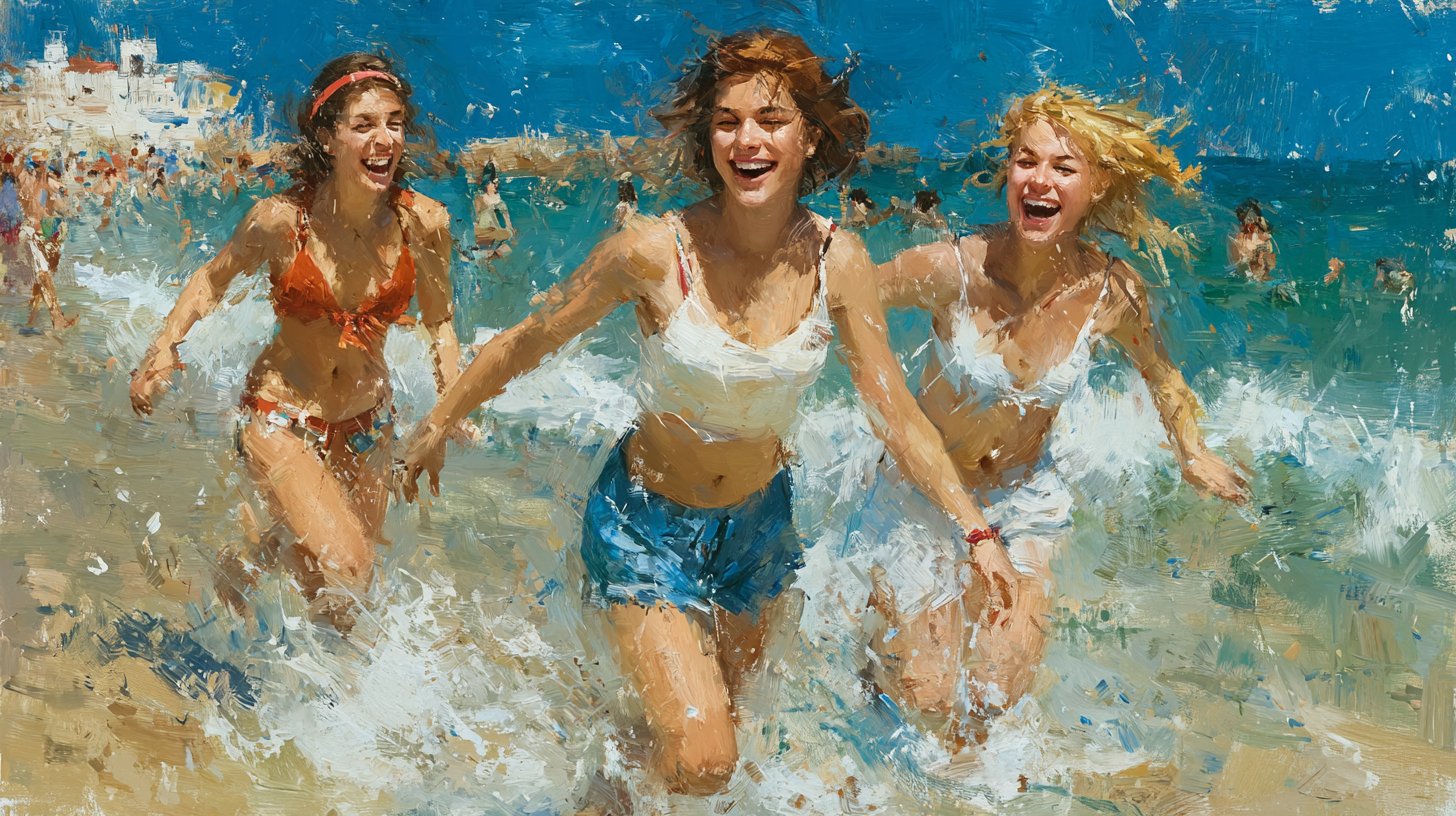 Freunde erleben gemeinsam Abenteuer am Strand.