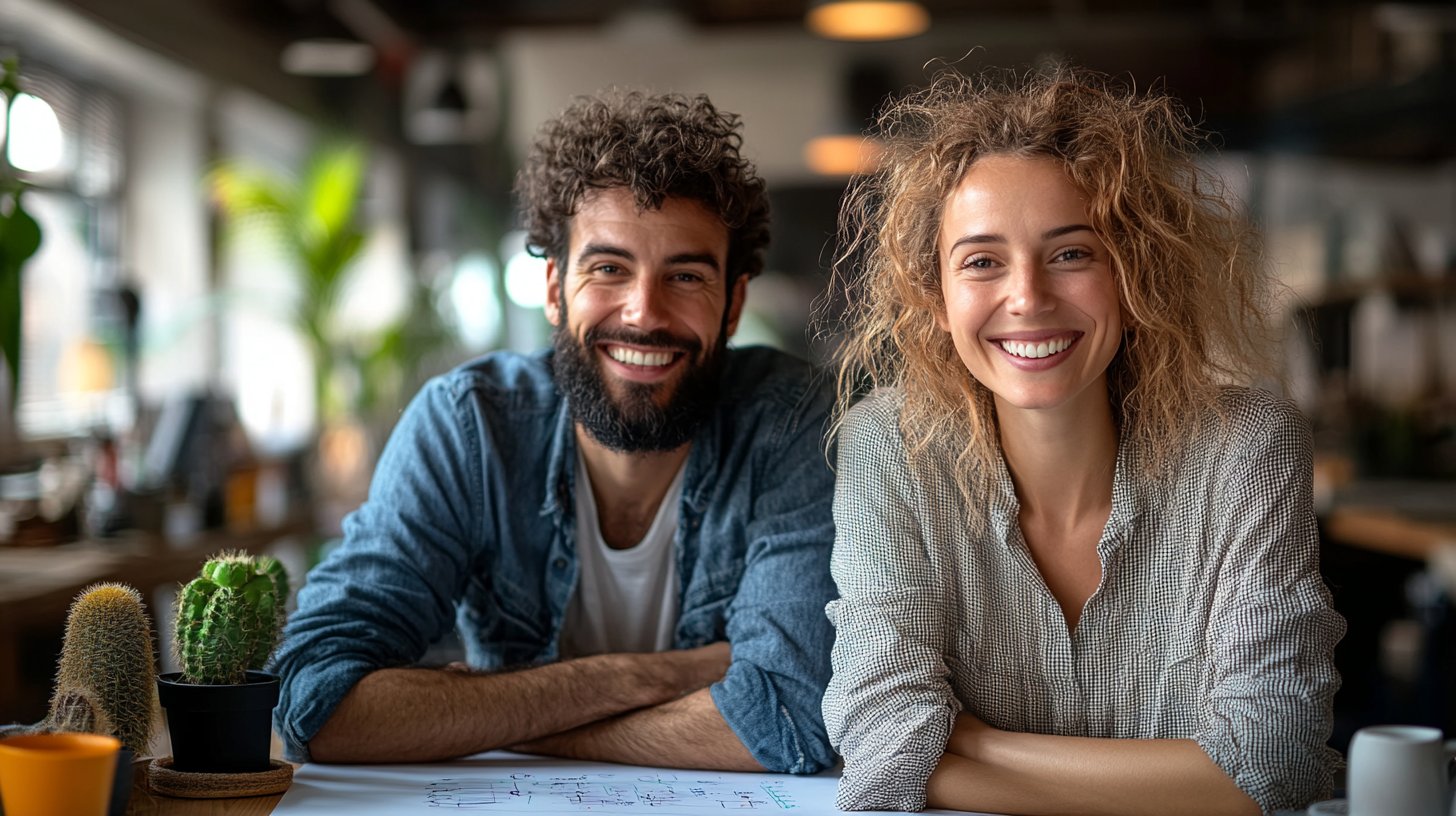 Una pareja que planifica creativamente sus objetivos.