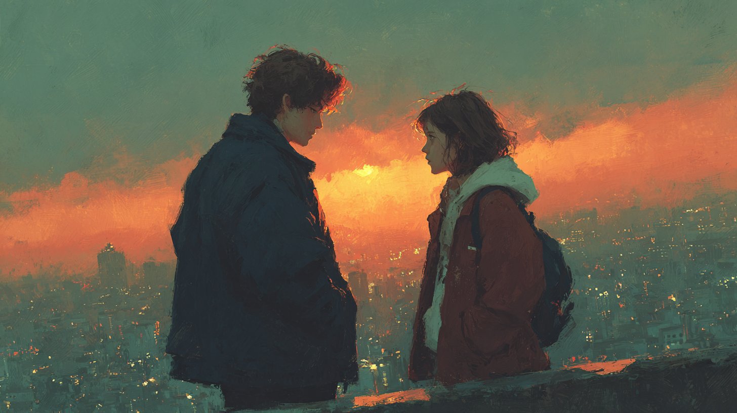 Ein junges Paar in bedeutungsvoller Unterhaltung.