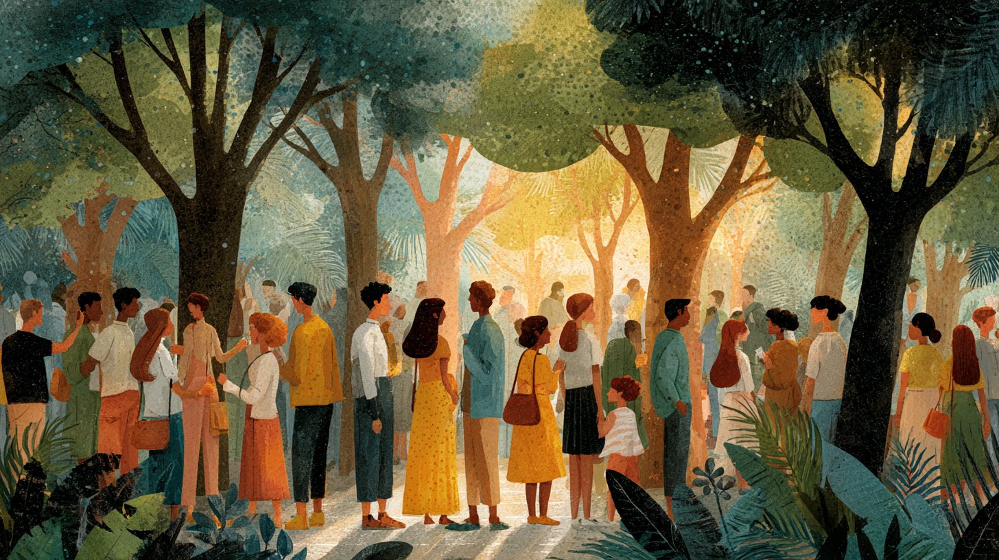 Eine lebendige Gemeinschaftsszene, die Inklusion und Zusammengehörigkeit im Park zeigt.