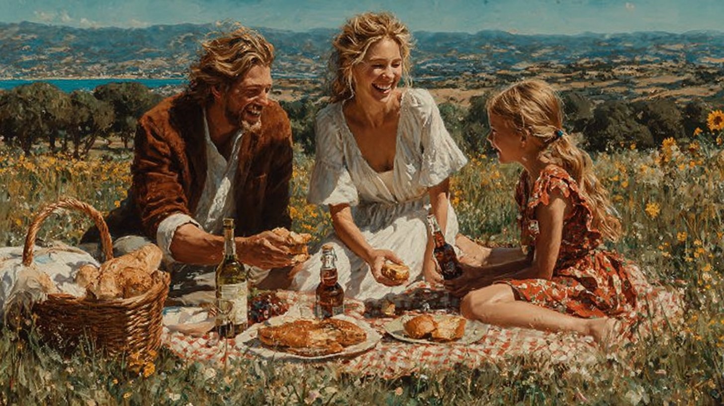 Erlebe den Moment bei einem sonnigen Familienpicknick.