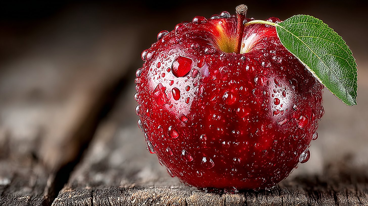 Ein perfekter Apfel auf einem rustikalen Tisch symbolisiert die Bedeutung der Eins in der gesunden Ernährung.