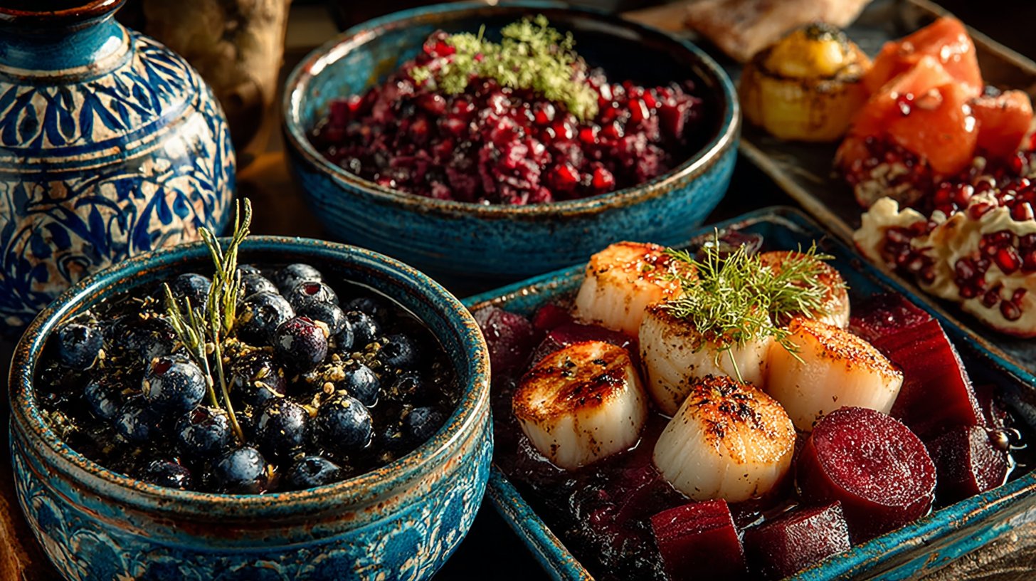 Drei kreative Gerichte kunstvoll arrangiert zeigen die Vielfalt und Kreativität in der Küche.