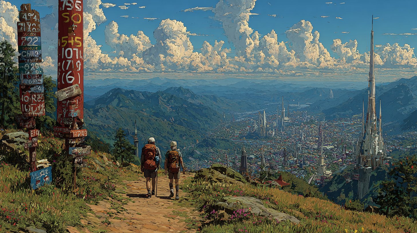 Ikonische Reiseziele mit Zahlen präsentieren sich in prächtigen Landschaften.