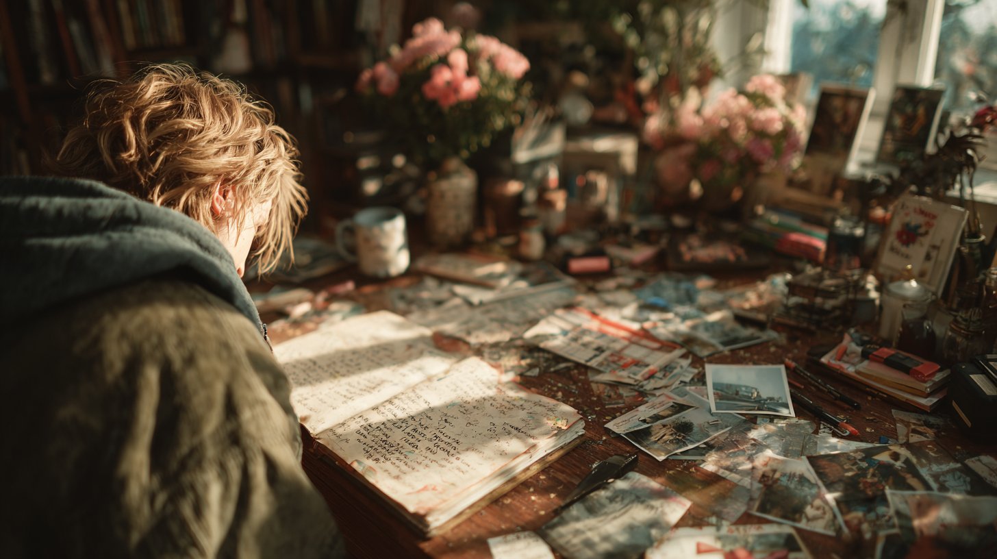 Eine Person reflektiert über persönliche Vorlieben in einem Journal.