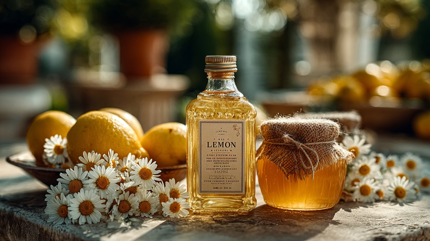 Eine atemberaubend schöne Küchenszene mit natürlichen Haarpflegeprodukten.