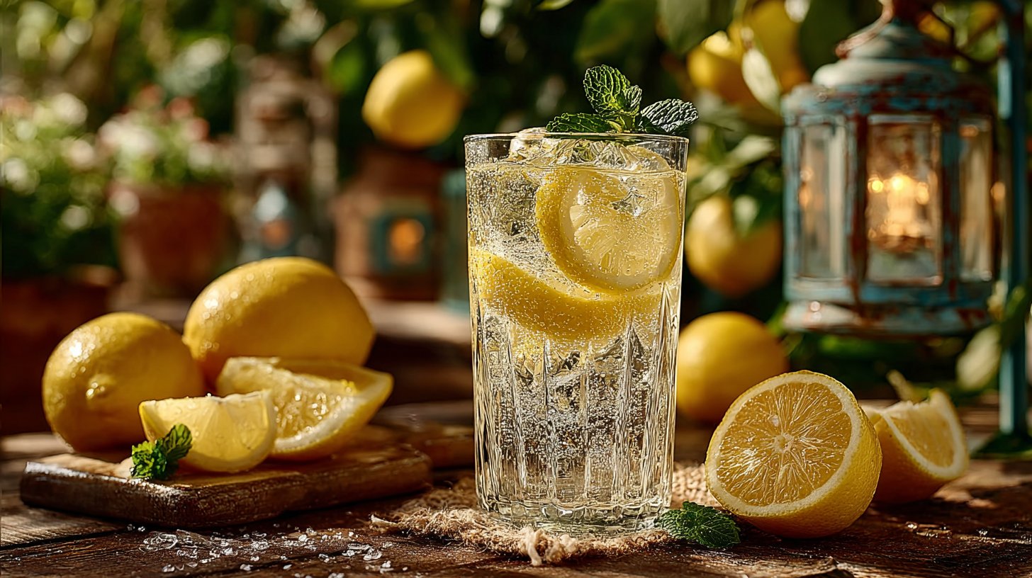 Nahaufnahme einer frisch ausgepressten Zitrone mit glitzernden Tropfen.