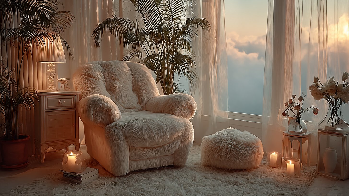 Ein gemütlicher Raum mit sanfter Beleuchtung und einladendem Dekor.