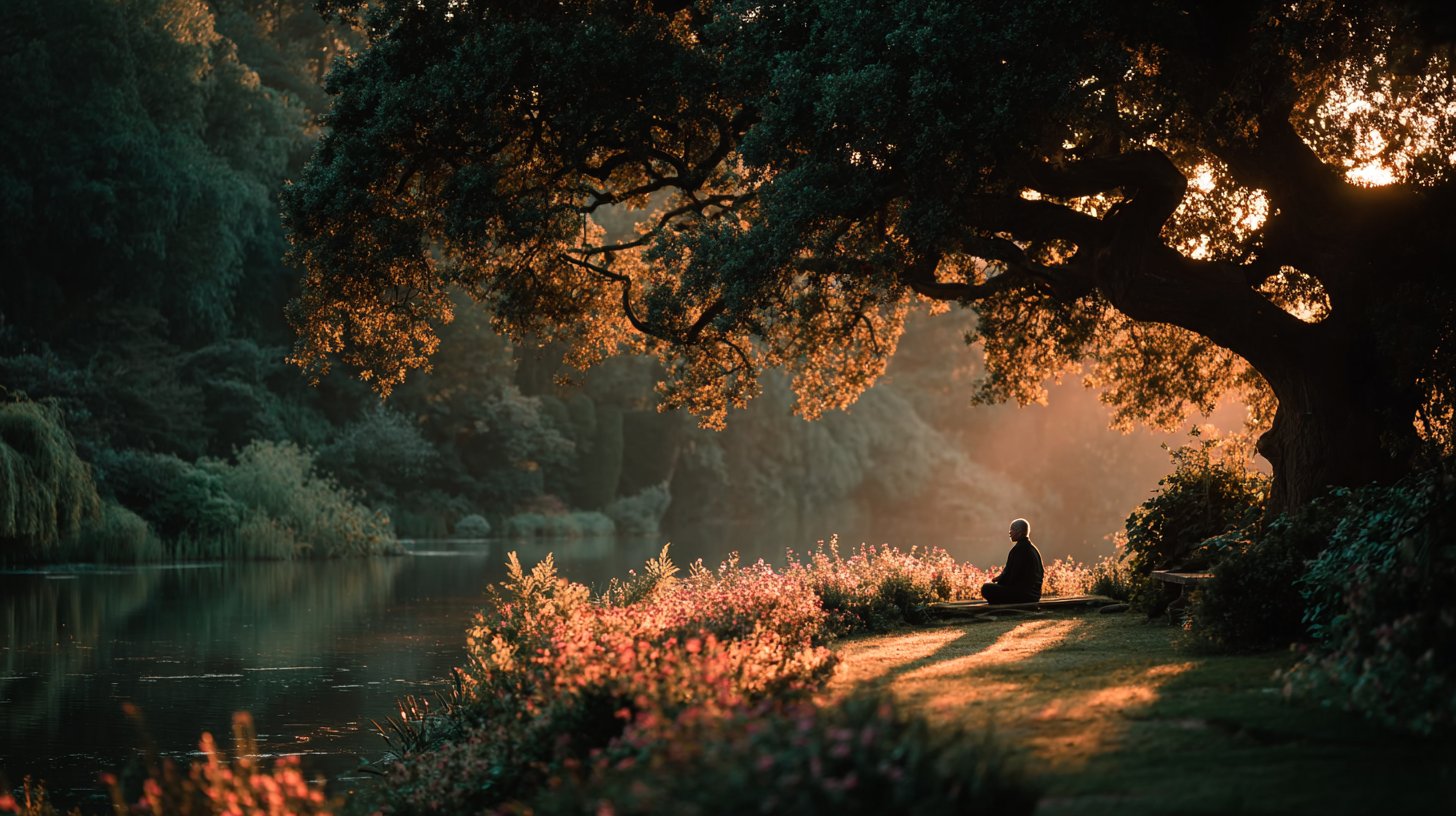 Eine friedliche Meditationsszene im Park.