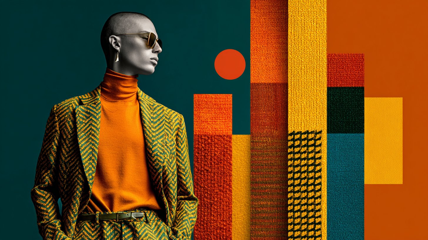 Eine dynamische Collage farbenfroher Muster, die Harmonie in der Mode vermittelt.