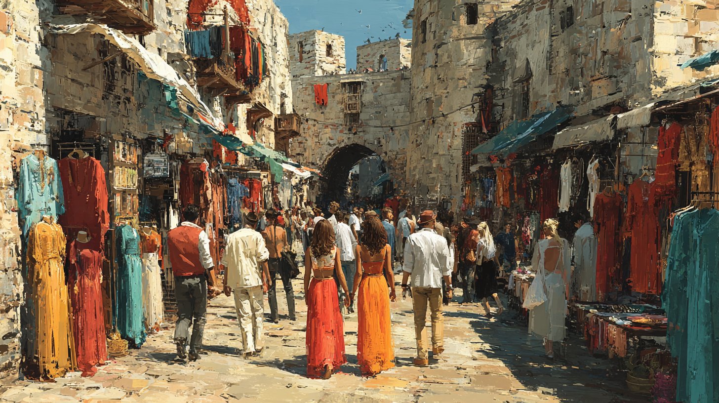 Ein lebhafter Markt mit lokaler Mode.