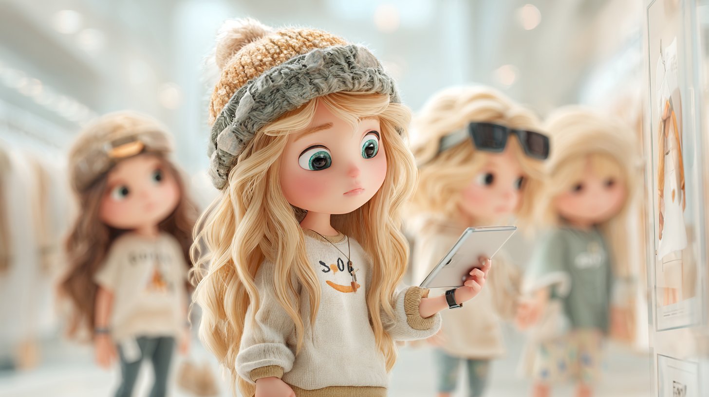 Kinder erkunden digitale Mode in einer tech-savvy Umgebung.
